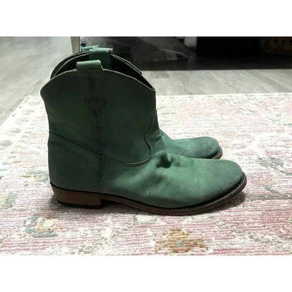 Liberty Black Green Leather Distressed Cowboy Booties Boots Size 7 - Picture 3 of 9